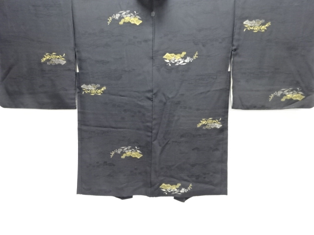 大正ロマン　草花摸様織り出し一つ紋羽織